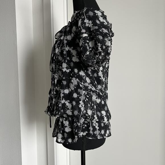 Miley Cyrus Max Azria Tunic Womens Small Black White Drawstring Georgette Sheer - Picture 5 of 16